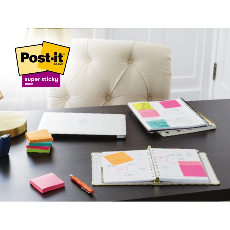 Post-it Super Sticky notes, 76×76 mm, rose, 90 feuilles
