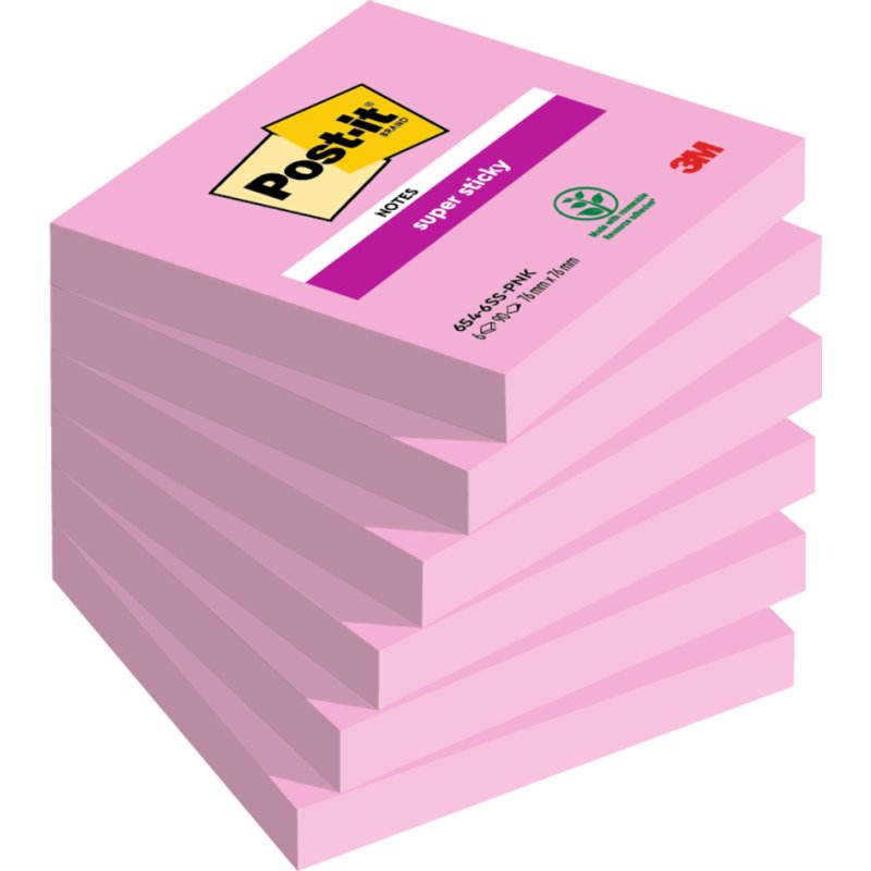 Post-it Super Sticky notes, 76×76 mm, rose, 90 feuilles