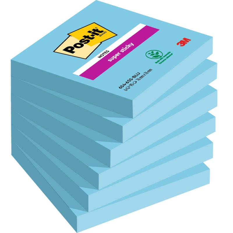 Post-it super sticky notes, 76×76 mm, ultrablauw, 90 vel