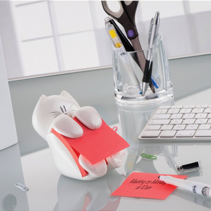 Post-it Z-Notes support chat blanc, incluant Super Sticky Z-Notes 76×76 mm, rose rouge, 90 feuilles