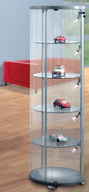 kerkmann ronde vitrine expoline, alusilver, afsluitbaar, 4 glazen planken