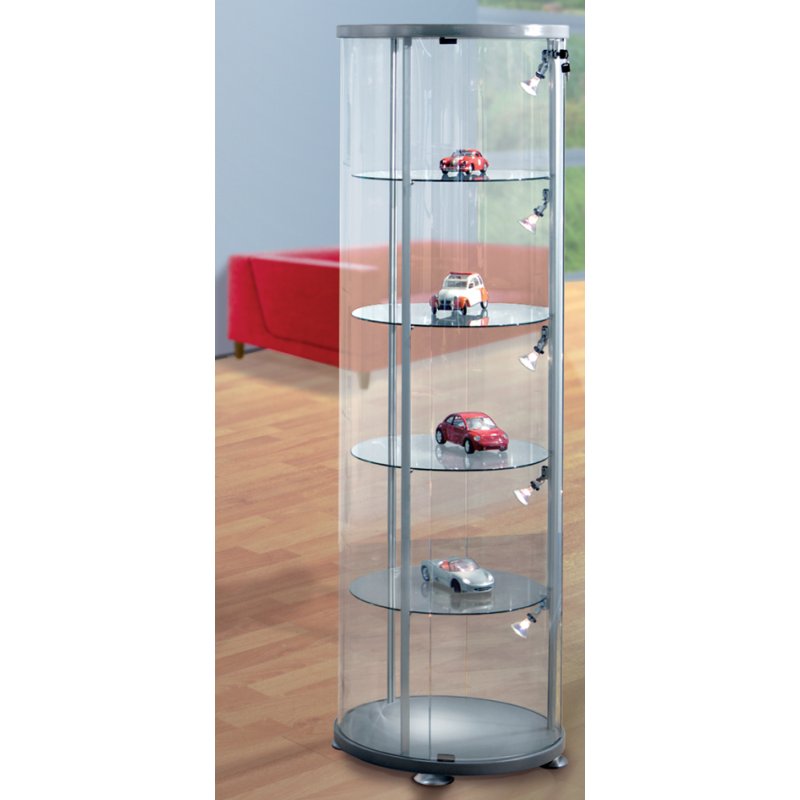 Kerkmann vitrine ronde expoline, aluminium argent, alusilver, verrouillable, 4 étagères vitrées