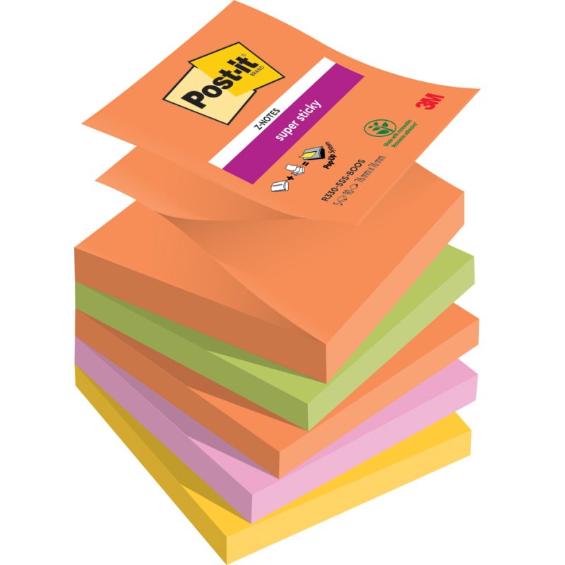 Post-it Super Sticky Z-notes, 76×76 mm, collection Boost, 5 blocs