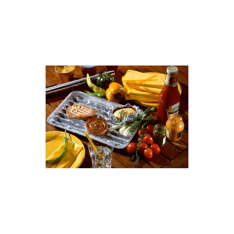 STARPAK barquettes de grill jetables aluminium, argent, 340×230×25 mm, 5 pièces
