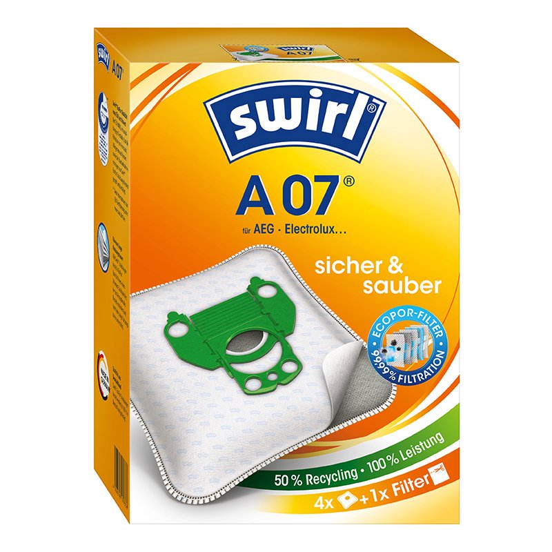 Swirl sacs d'aspirateur A07, filtre MicroporPlus, 4 pièces + filtre universel
