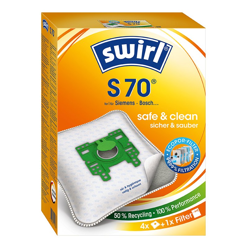 Swirl sacs d'aspirateur S70, filtre MicroporPlus, Siemens et Bosch, 4 pièces + filtre