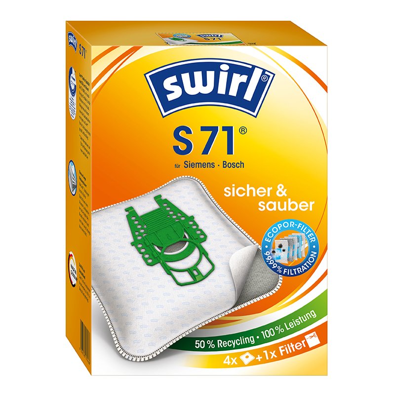 Swirl sacs aspirateur S71, filtre MicroporPlus, Siemens Bosch, 4 pièces + filtre