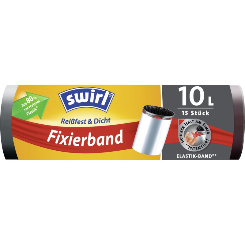 Swirl vuilniszakken met fixeerband, zwart, 60 liter, 10 stuks