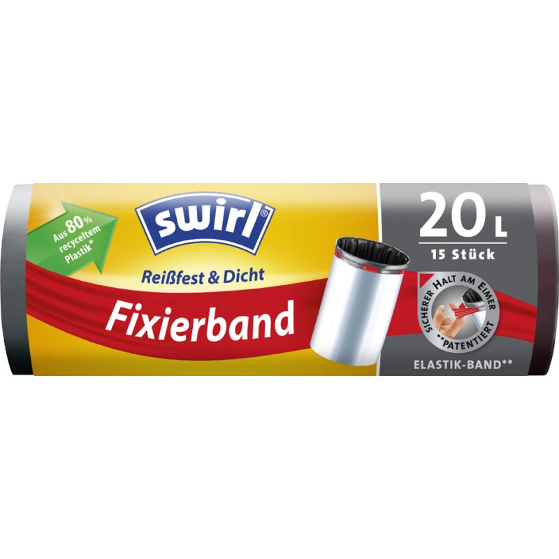 Swirl vuilniszakken met fixeerband, zwart, 60 liter, 10 stuks