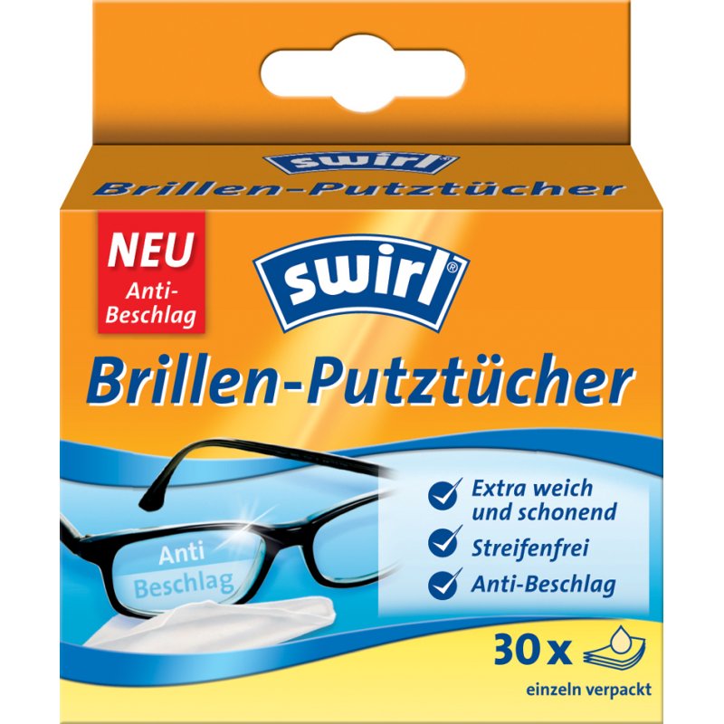 Swirl brillendoekjes, wit, anti-condenseffect, vetoplossend, 30 stuks