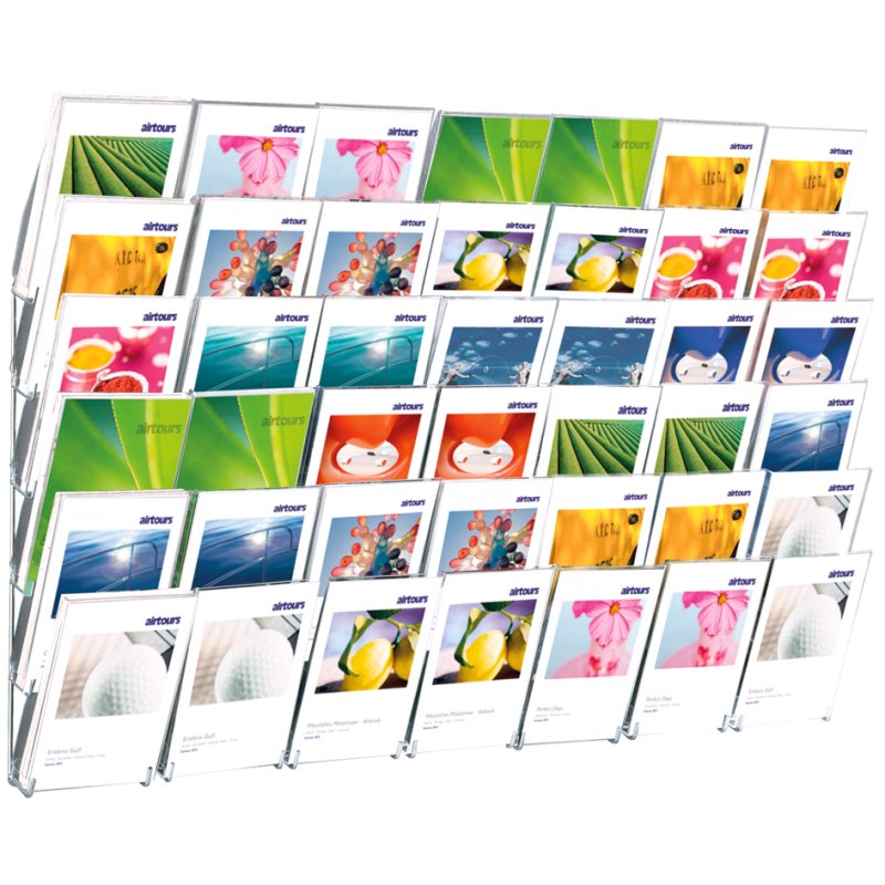kerkmann wall brochure holder concept, light grey/transparent, DIN A4 portrait, 8 compartments