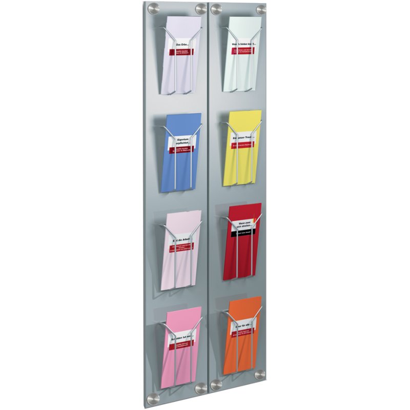 Kerkmann wand-prospecthouder artline, aluminium zilver, DIN lang, 4 vakken, alusilver