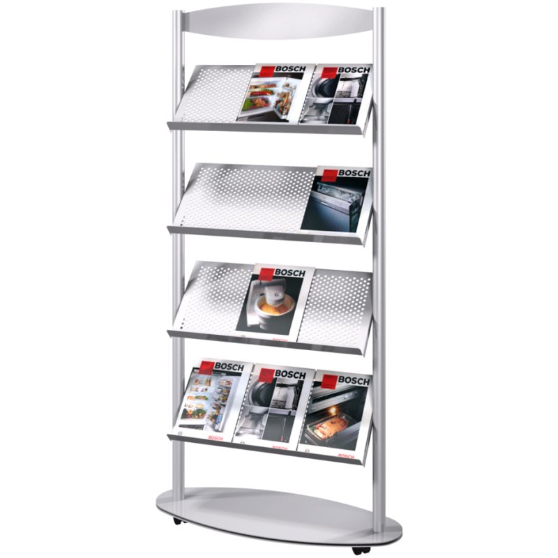 kerkmann brochure rack Sirius, 12 × A4, aluminium silver, 4 tiers
