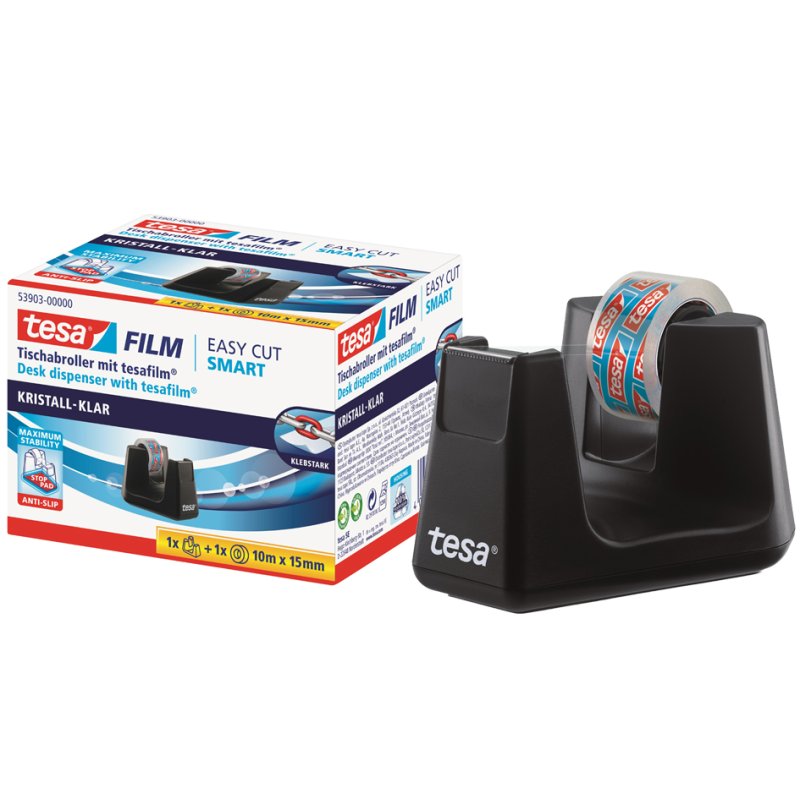 tesa tape dispenser Smart ecoLogo, black, including tape