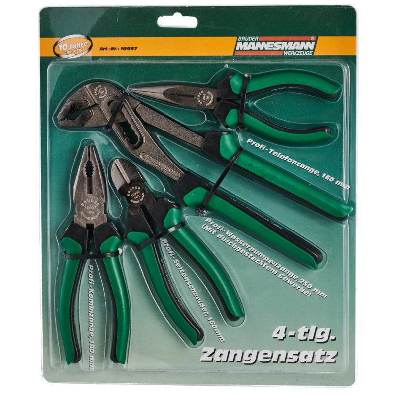 BRÜDER MANNESMANN GREEN LINE pliers set, professional, 4-piece, in blister pack