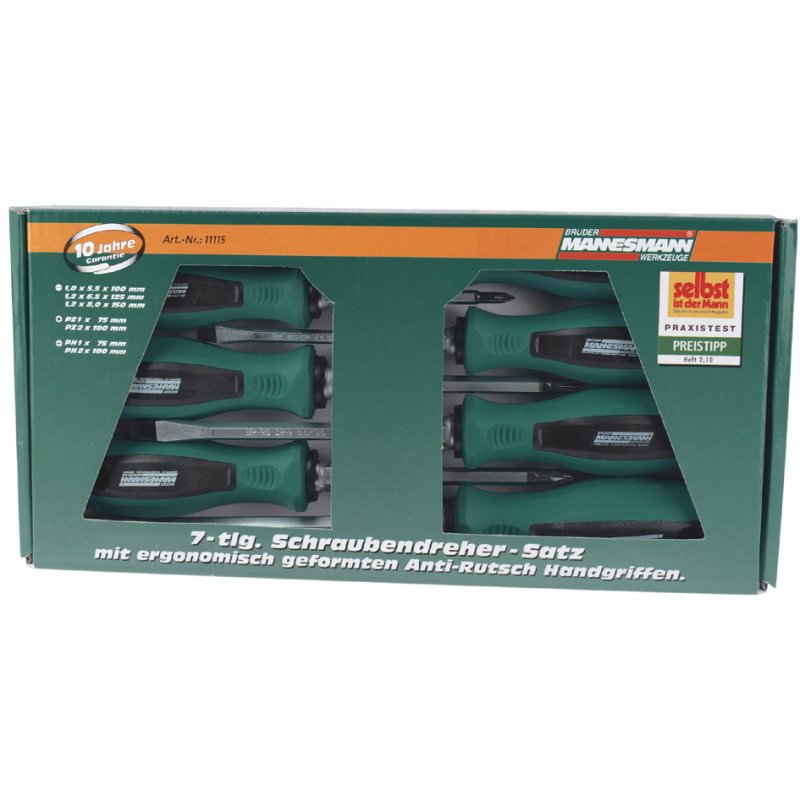 BRÜDER MANNESMANN GREEN LINE jeu de tournevis, 7 pièces, acier chrome-vanadium