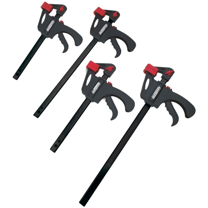 BRÜDER MANNESMANN jeu de serre-joints rapides, noir/rouge, 4 pièces, acier galvanisé, 150-300 mm