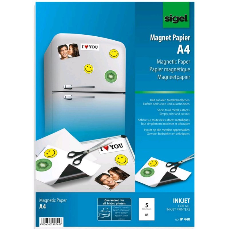 Sigel magneetpapier inkjet A4, wit, speciaal gecoat, 5 vel