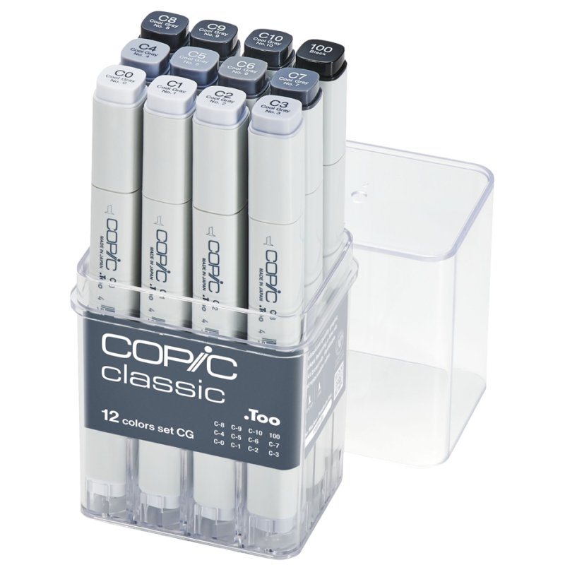 COPIC markers classic 12-delig grijs set CG, teintes de gris froides, base alcool