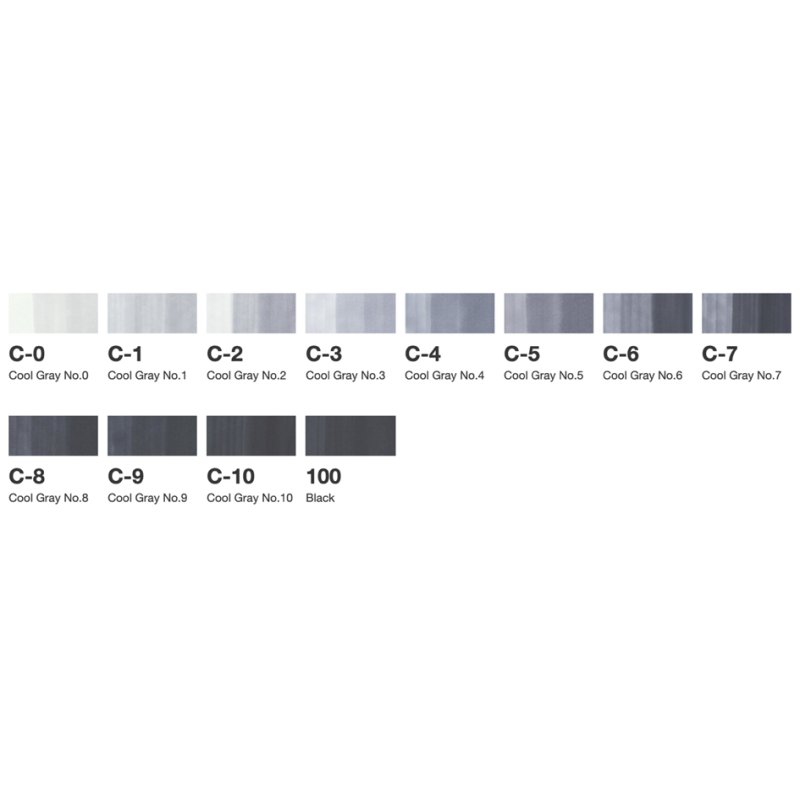 COPIC classic markers 12-piece grey set CG, cool grey tones, alcohol-based