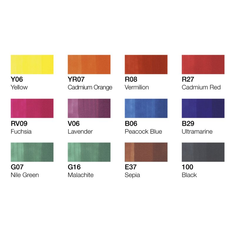COPIC markers classic, navulbaar, fluorkleuren, 12 stuks