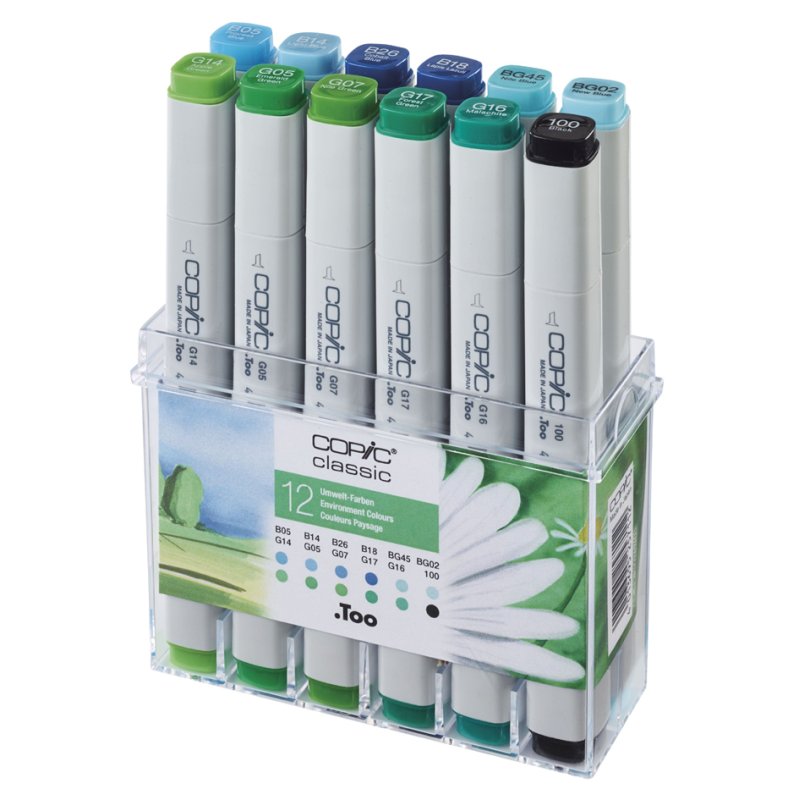COPIC Marker classic set, environmental colours, light grey, refillable, 12 pieces