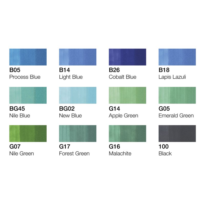 COPIC Marker classic set, environmental colours, light grey, refillable, 12 pieces