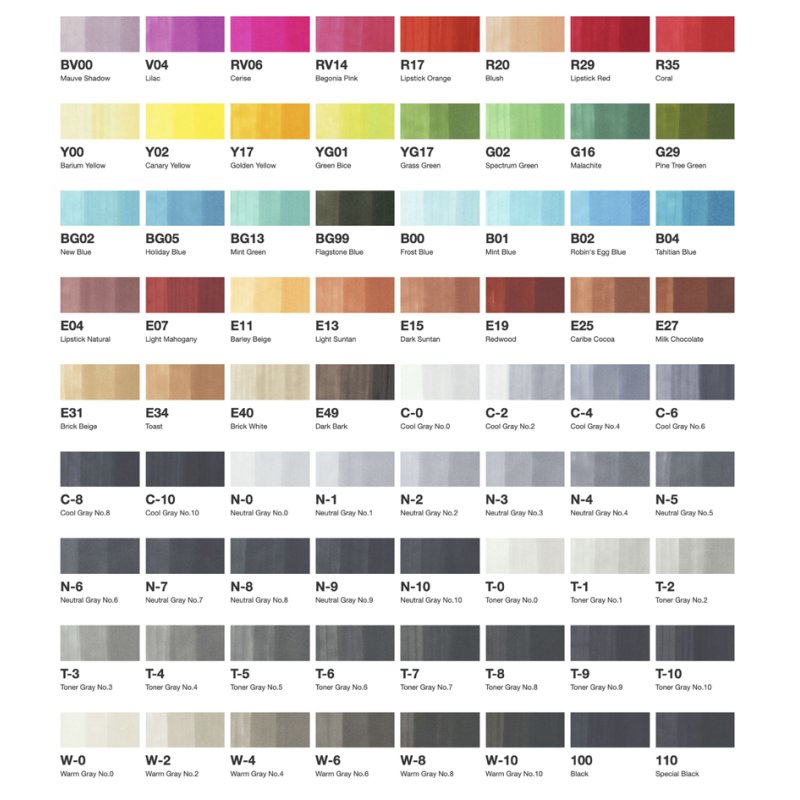 COPIC stiften classic set 2, navulbaar, alcoholbasis, 72 stuks