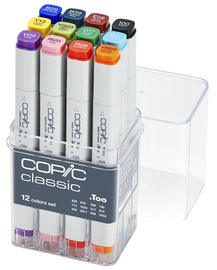 COPIC markers classic, 12-delig basisset, alcoholbasis, navulbaar