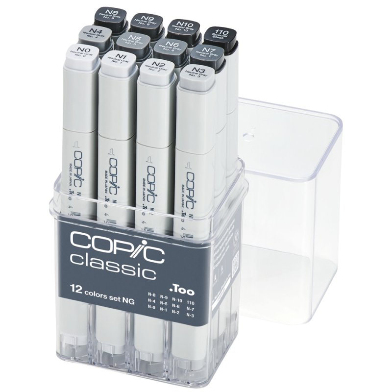 COPIC markers classic, refillable, 12-piece grey set NG, neutral greys