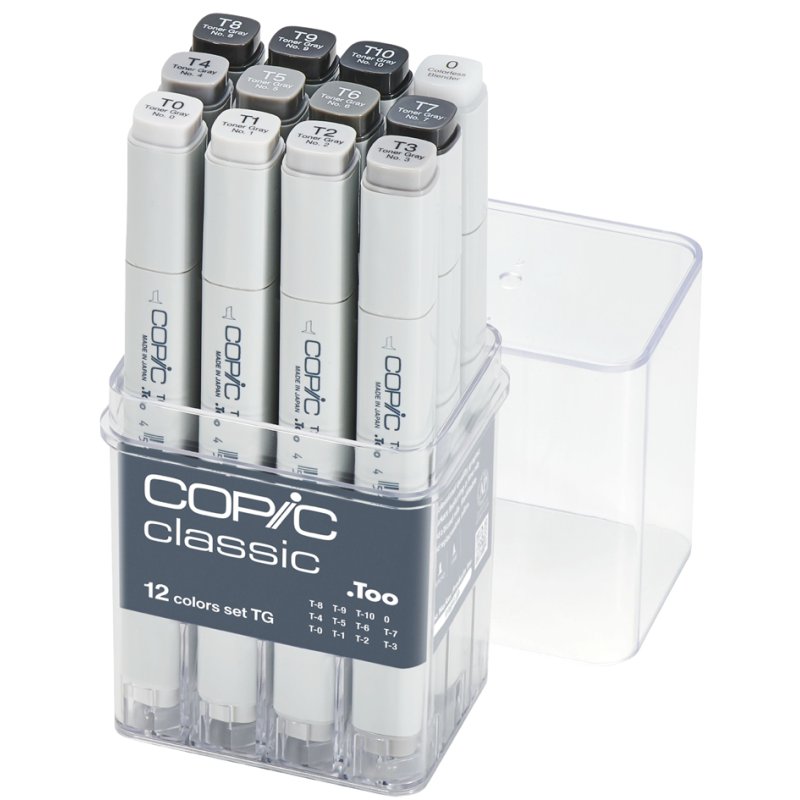 COPIC markers classic 12-piece grey set TG, alcohol-based, refillable
