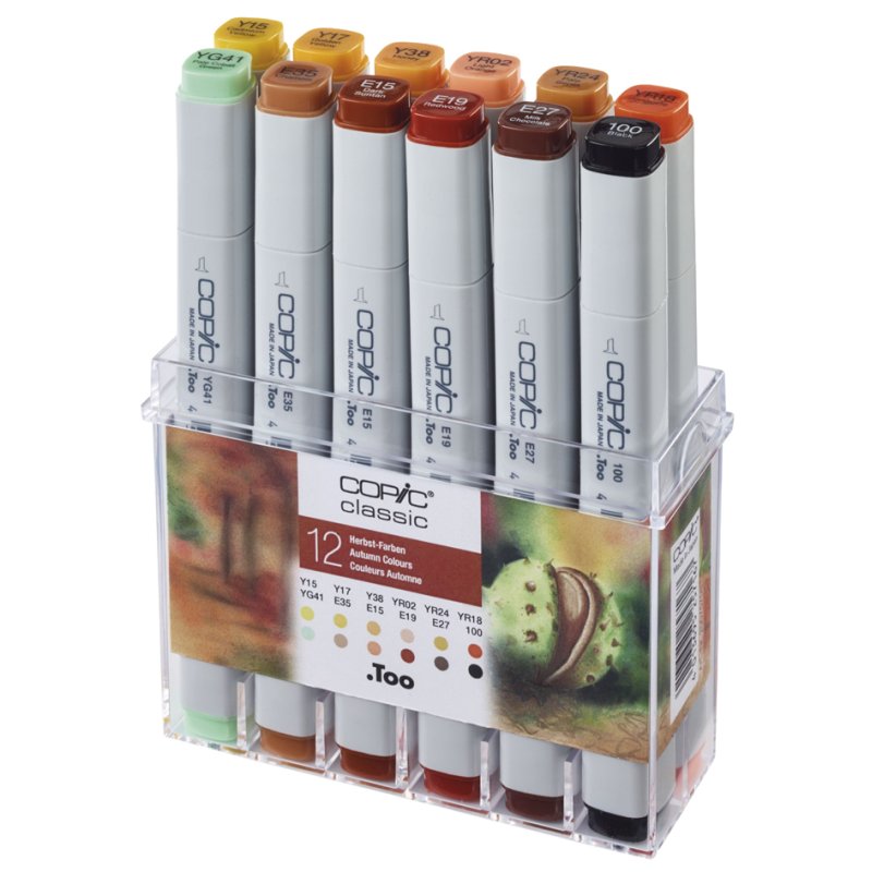COPIC markers classique, couleurs d'automne, rechargeables, 12 pièces