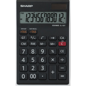 SHARP tafelrekenmachine EL-125 TWH, solar/batterij, 12-cijferig LCD, zwart