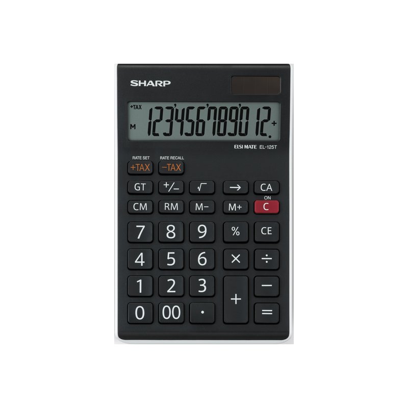 SHARP tafelrekenmachine EL-125 TWH, solar/batterij, 12-cijferig LCD, zwart