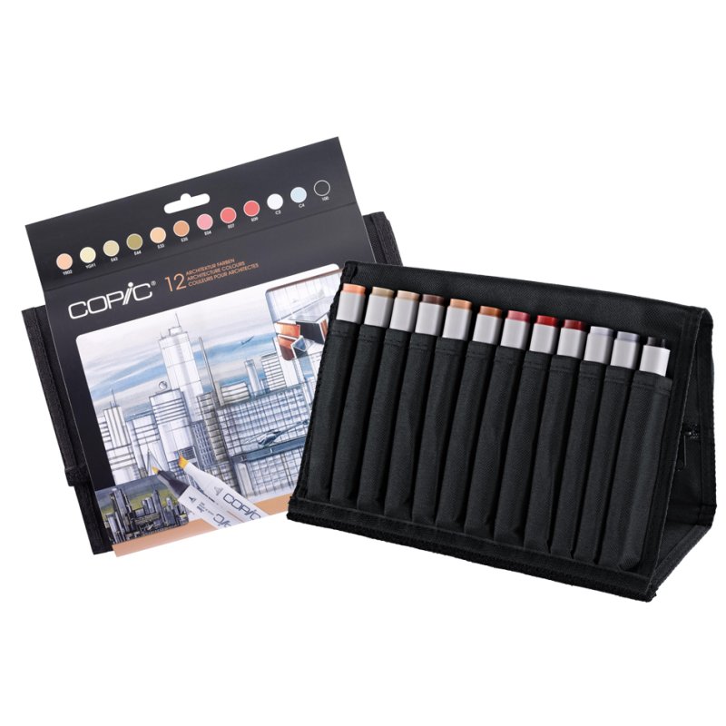 COPIC markers classic set, rechargeables, 12 couleurs architecture, portefeuille 24 pièces