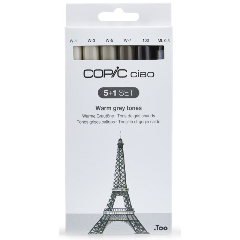 COPIC Marker ciao set teintes gris chaud, 5+1 pièces