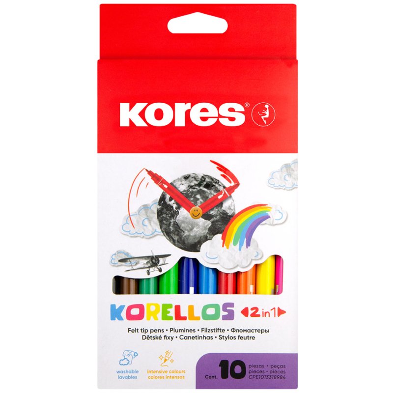 Kores Korello 2-in-1 set de marqueurs, 2 pointes 1,0/2,0 mm, 10 pièces
