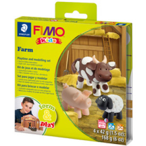 FIMO kids boetseerklei set boerderij niveau 1, ovenhardend, 4×42 g