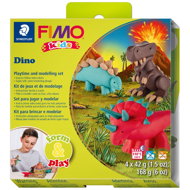 FIMO kids pâte à modeler set Dino thème Level 2, durcissable au four, 4×42 g