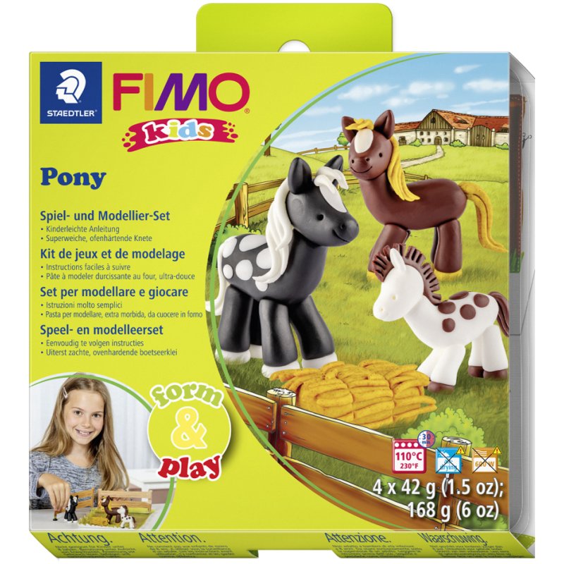 FIMO kids boetseerklei set Form & Play Pony, Level 2, ofenhardend, 4×42 g