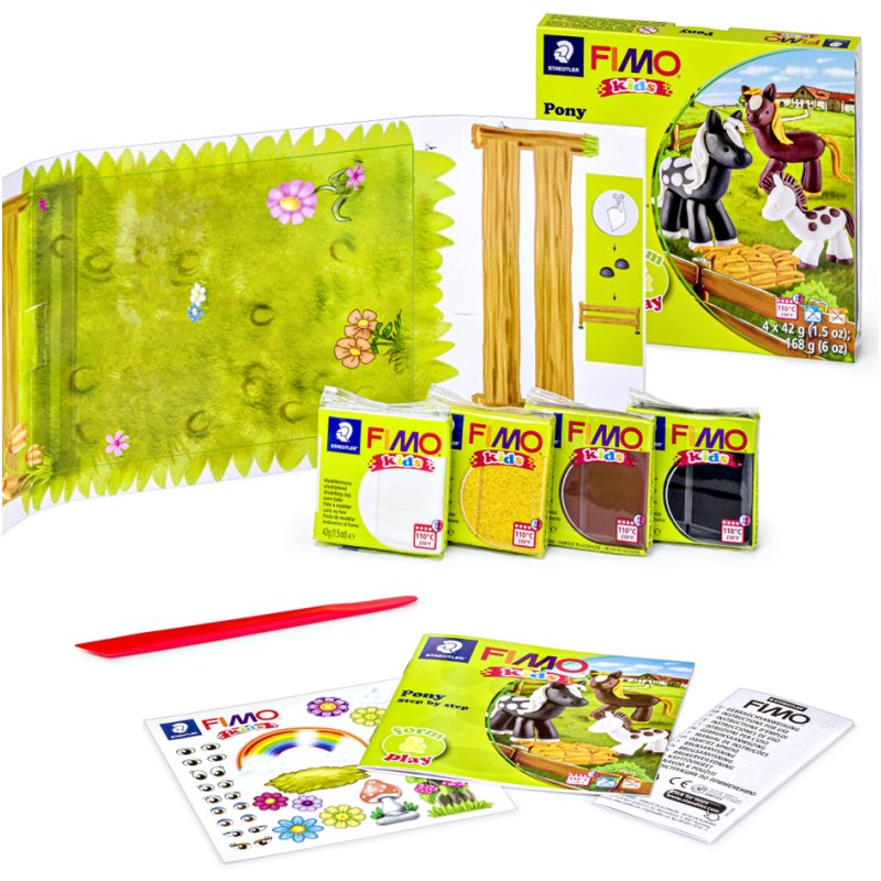 FIMO kids boetseerklei set Form & Play Pony, Level 2, ofenhardend, 4×42 g
