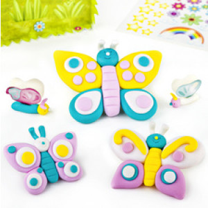 FIMO Kids boetseerklei set vlinders Level 1, ofenhardend, 4×42 g, geel/roze/turquoise/glitter-wit