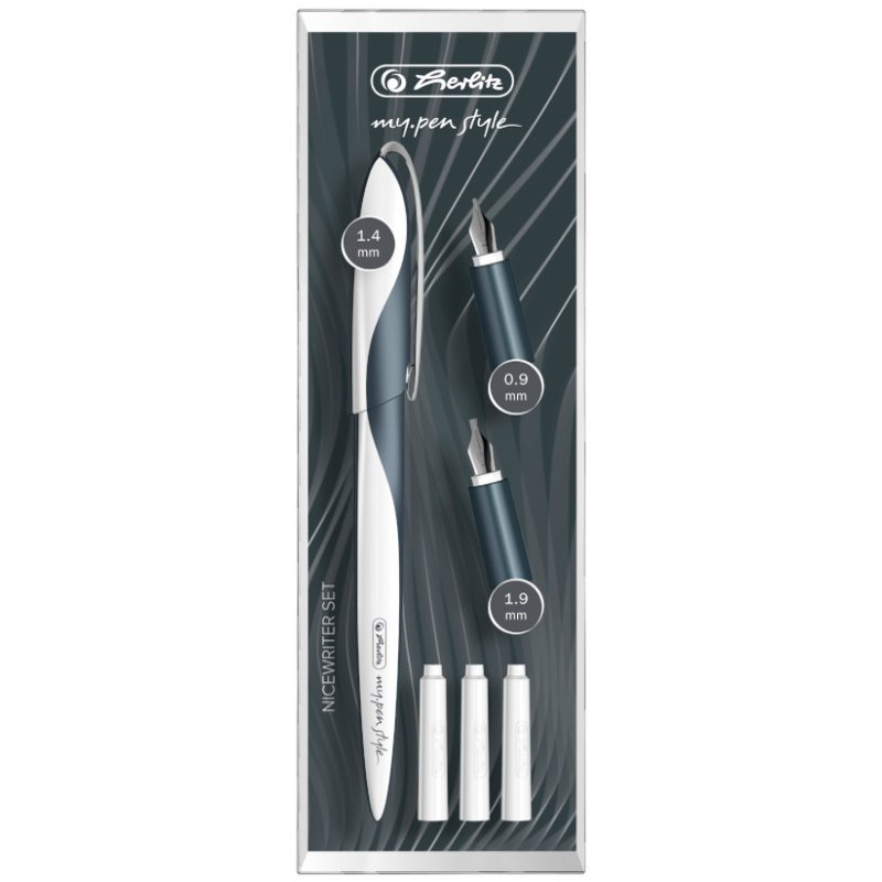 herlitz ensemble de calligraphie my.pen Nicewriter Style Rose, blanc/rouge, 3 plumes feutre, ergonomique