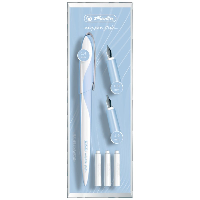 herlitz ensemble de calligraphie my.pen Nicewriter Style Rose, blanc/rouge, 3 plumes feutre, ergonomique