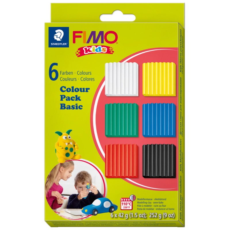 FIMO kids pâte à modeler set couleurs basiques, 6 pièces, durcissant au four, 6×42 g