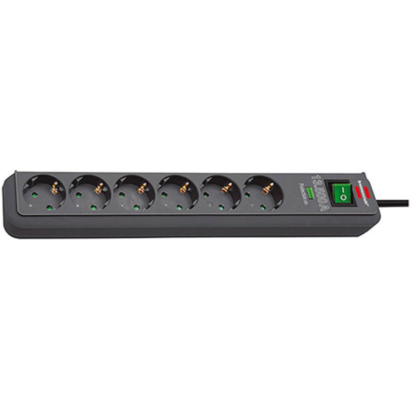 brennenstuhl Eco-Line surge-protected socket strip, 6-way, anthracite, 5 m cable