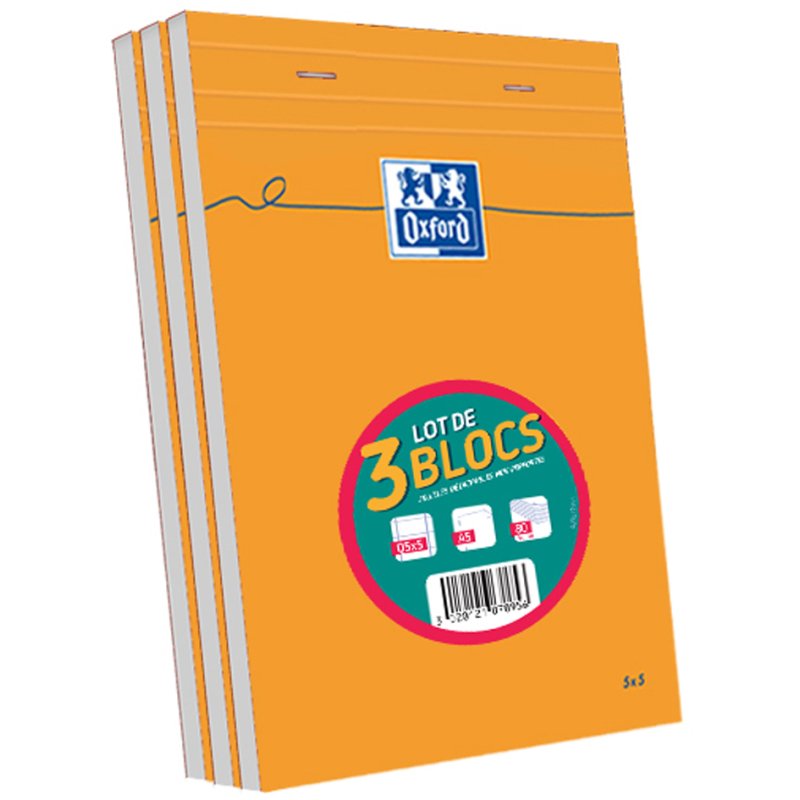 Oxford bloc-notes A5, quadrillé, orange, 3 pièces