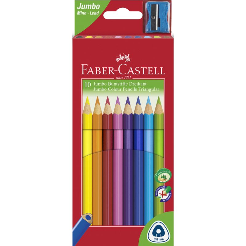 Faber-Castell crayons de couleur Jumbo, triangulaires, 175 mm, étui de 10