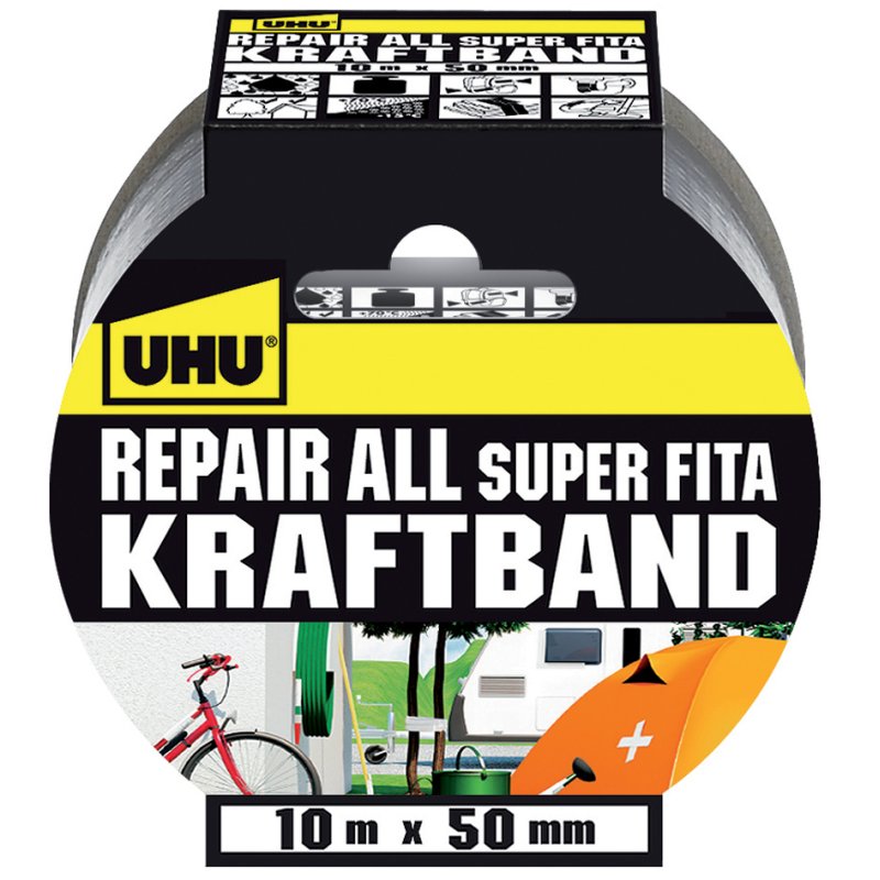 UHU Kraftband ruban adhésif de réparation, argent, 50 mm × 10 m