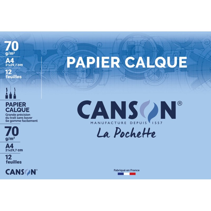 CANSON papier transparent satiné, A3, 70 g/m², 10 feuilles